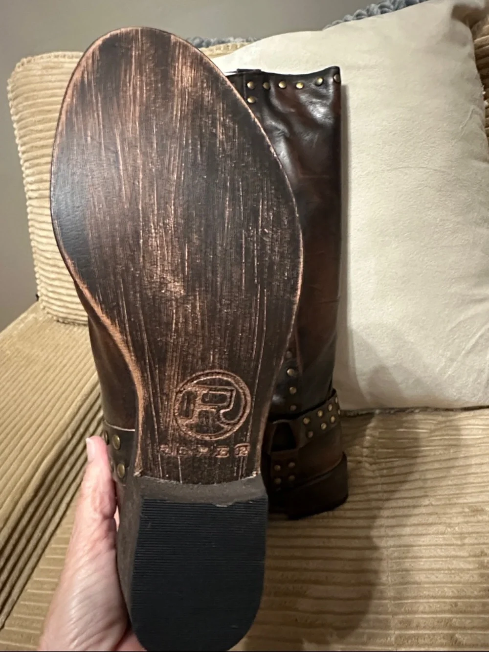 NWT Roper Miranda Dark Brown Studded Round toe Harness Riding Boots 7.5 - Picture 4 of 7